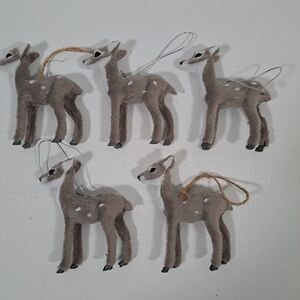 Lot 5 Faux Fur Flocked Gray Deer Doe Christmas Ornaments Whimsical Forest